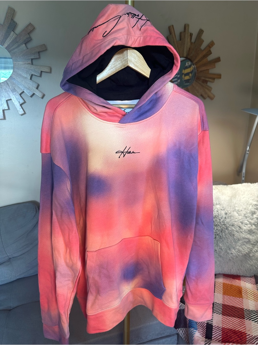 Hollister Pink Gradient Tie Dye Hoodie with Signature Logo XL